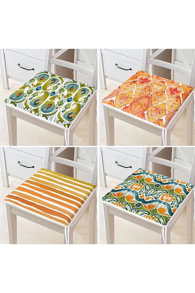 Realhomes Set of 4 Orange Green Marbling Special Design Zippered Chair Cushions