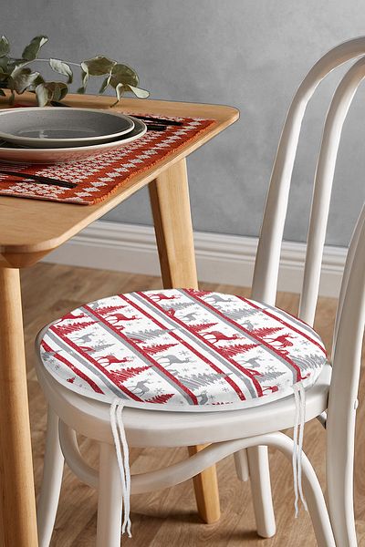 Realhomes Deer And Pine Trees Digital Printed Modern Round Zippered Chair Cushion