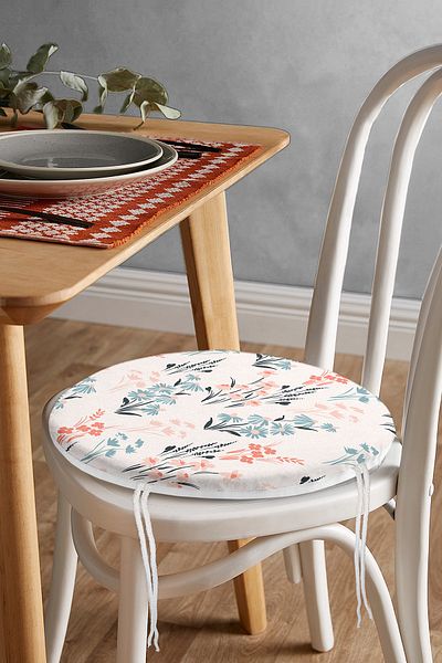 Realhomes Colorful Flower Patterned Digital Printed Modern Round Zippered Chair Cushion on White Background