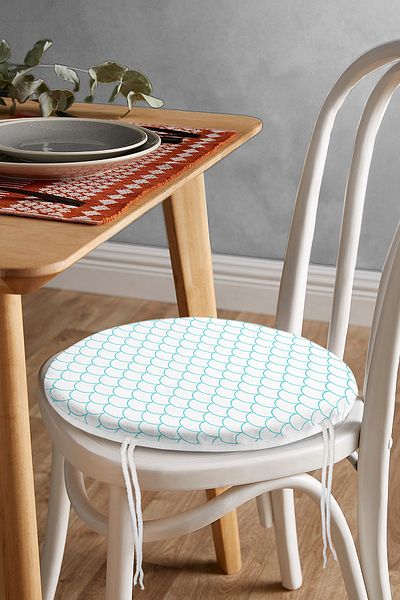Realhomes Blue Geometric Patterned Digital Printed Modern Round Zippered Chair Cushion