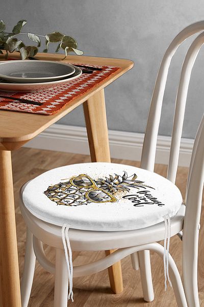 Realhomes 3D Pineapple Special Designed Round Zippered Chair Cushion on White Background