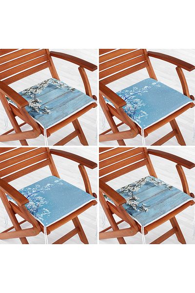 Realhomes Set of 4 Zippered Chair Cushions with Branch and Flower Design on Blue Floor