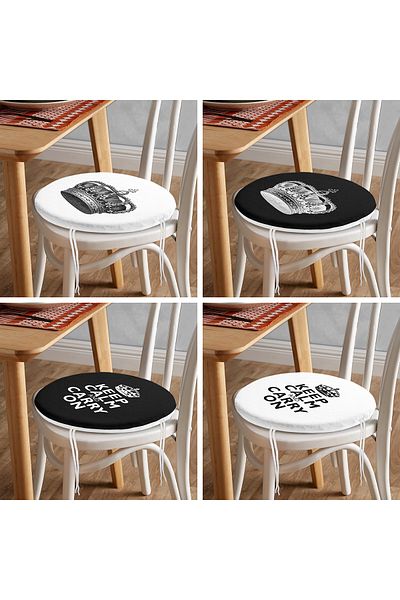Realhomes 4-Piece Keep Calm Themed King Crown Motorized Round Zippered Chair Cushion Set