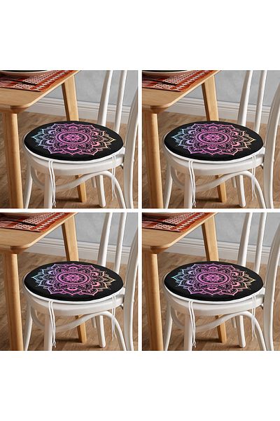 Realhomes 4-Piece Neon Mandala Design Digital Printed Modern Round Zippered Chair Cushion Set