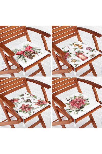 Realhomes 4-Piece Rose & Cone Special Designed Digital Printed Modern Zippered Chair Cushion Set