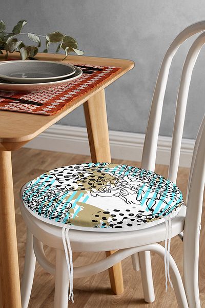 Realhomes Digital Printed Modern Round Zippered Chair Cushion with Onedraw Drawing on Colorful Background