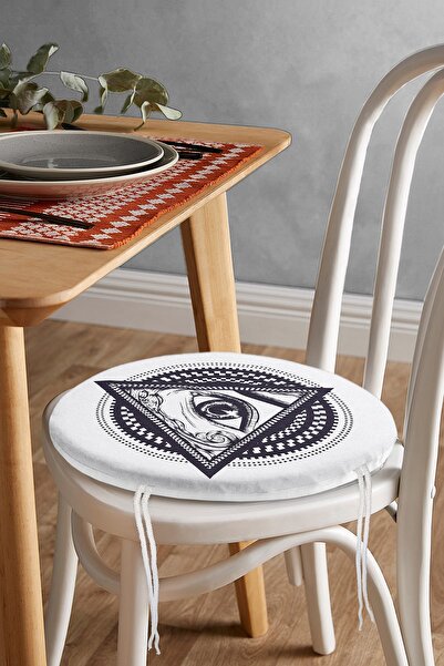 Realhomes Біла основа з синім третім оком, цифровий принт, кругла подушка для...