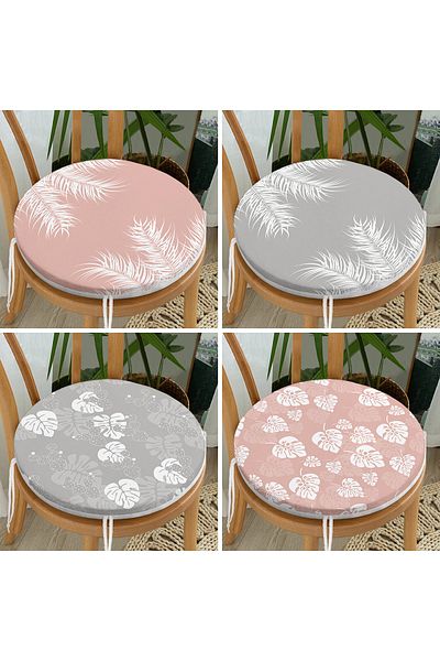Realhomes 4-Piece Colorful Leaf Patterned Modern Round Zippered Chair Cushion Set on the Floor