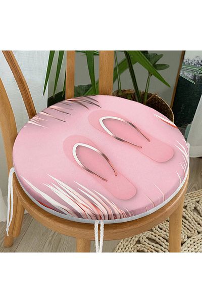 Realhomes Digital Printed Round Zippered Chair Cushion with Pink Gold Slippers Design