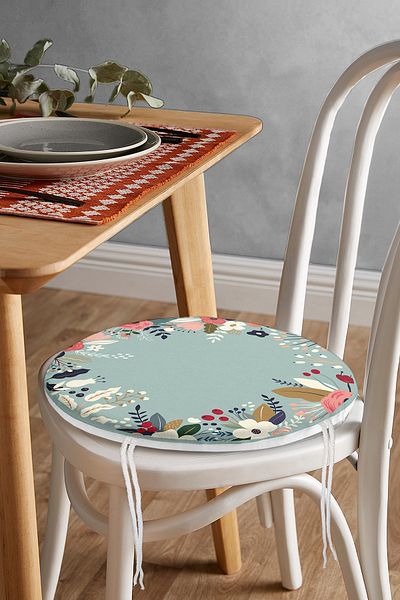 Realhomes Colorful Floral Pattern Digital Printed Modern Round Zippered Chair Cushion with Colorful Background