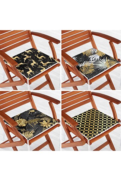 Realhomes Σετ 4 χρυσών λεπτομερειών μαξιλαριών καρέκλας με φερμουάρ με μοτίβο...