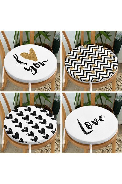 Realhomes Set of 4 I Love You Round Zippered Chair Cushions
