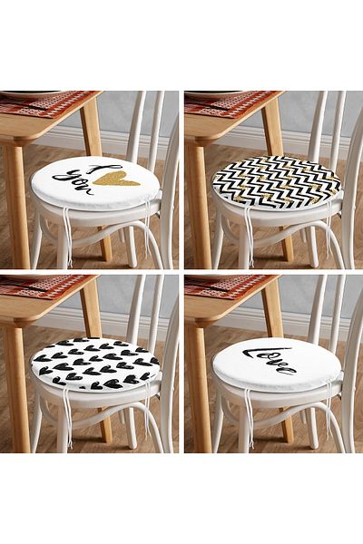 Realhomes Set of 4 I Love You Round Zippered Chair Cushions