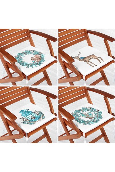 Realhomes Set of 4 Special Design Winter Themed Digital Printed Modern Zippered Chair Cushions