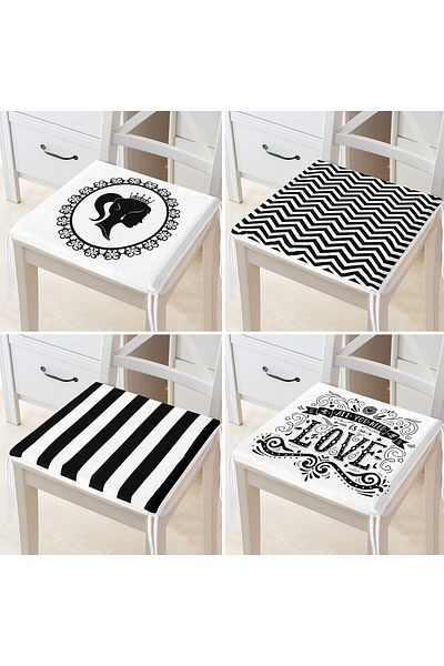 Realhomes Set of 4 Black and White Colored Decorative Zippered Chair Cushions
