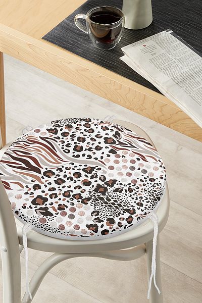 Realhomes Leopard Digital Printed Ikat Patterned Modern Round Zippered Chair Cushion