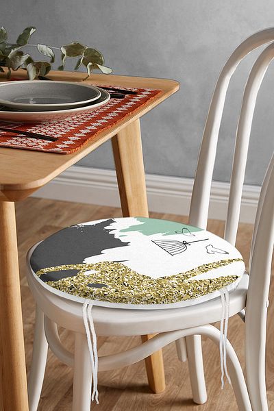 Realhomes Cage And Bird Motif Gold Modern Motifs Digital Printed Modern Round Zippered Chair Cushion