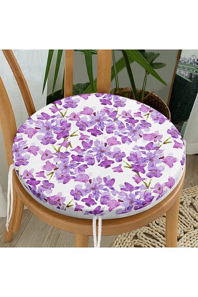Realhomes Watercolor Purple Flower Figured Digital Printed Modern Round Zippered Chair Cushion