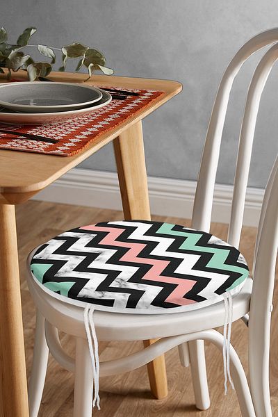 Realhomes Pink Blue Geometric Marble Floor Digital Printed Round Zippered Chair Cushion