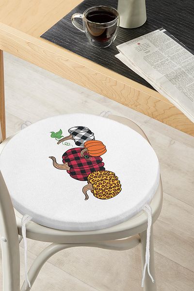 Realhomes Plaid Pumpkins on White Background Digital Printed Modern Round Zippered Chair Cushion