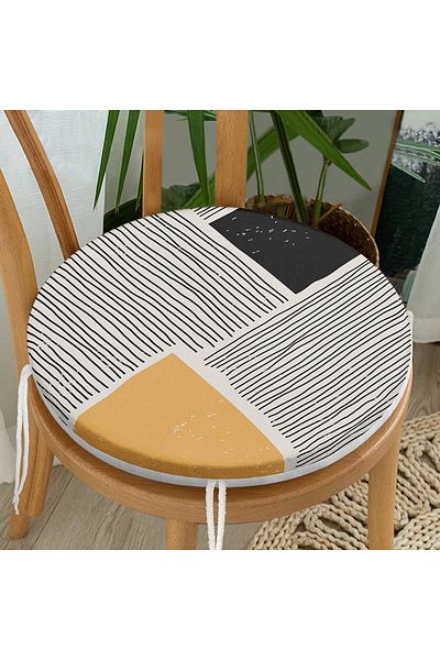 Realhomes Digital Printed Round Zippered Chair Cushion with Abstract Primitive Pattern Design