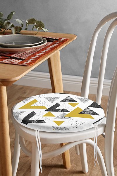 Realhomes Black and White Geometric Motif Modern Round Zippered Chair Cushion with Marble Detail