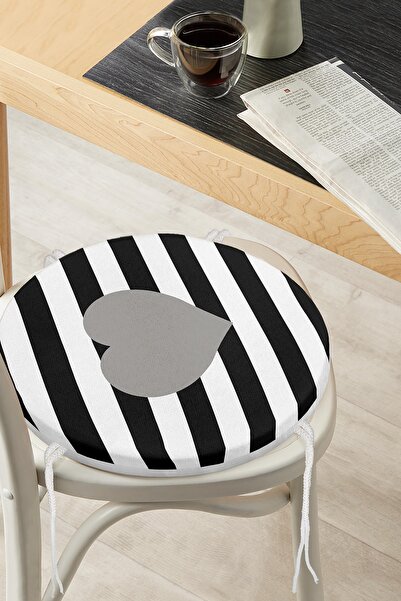 Realhomes Pernă de scaun rotundă, rotundă, cu fermoar, imprimată digitală, cu model de inimă