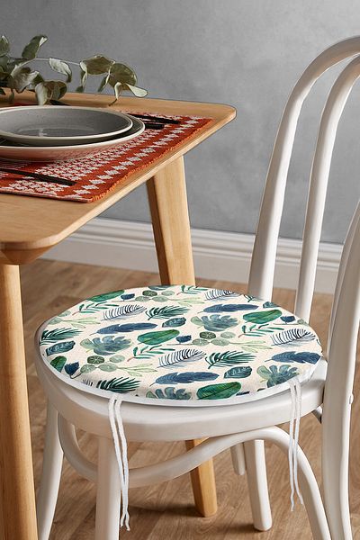 Realhomes Round Zippered Chair Cushion with Watercolor Leaves Design on Powder Floor