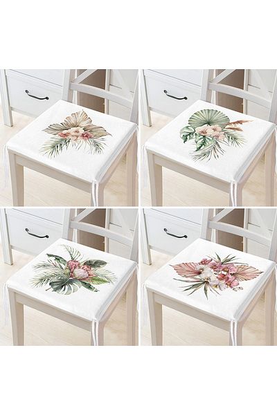 Realhomes 4-Piece Exotic Leaf Design Digital Printed Modern Zippered Chair Cushion Set