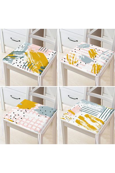 Realhomes 4-Piece Modern Zippered Chair Cushion Set with Watercolour Design on Flat and Horizontal Lines