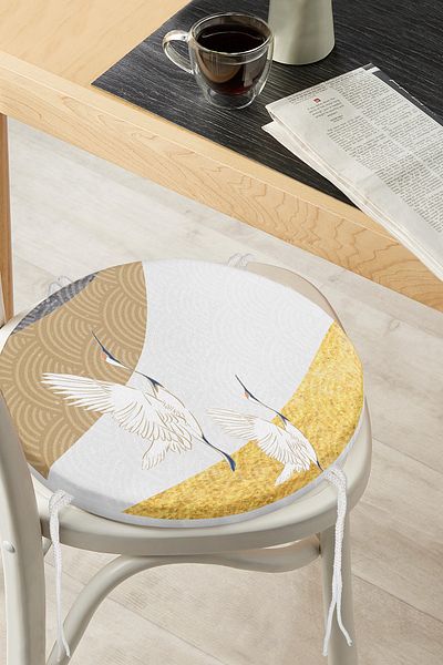 Realhomes Digital Printed Modern Round Zippered Chair Cushion with Stork Pattern on Colorful Floor