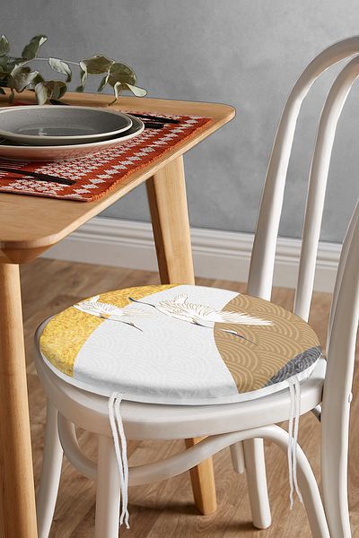 Realhomes Digital Printed Modern Round Zippered Chair Cushion with Stork Pattern on Colorful Floor