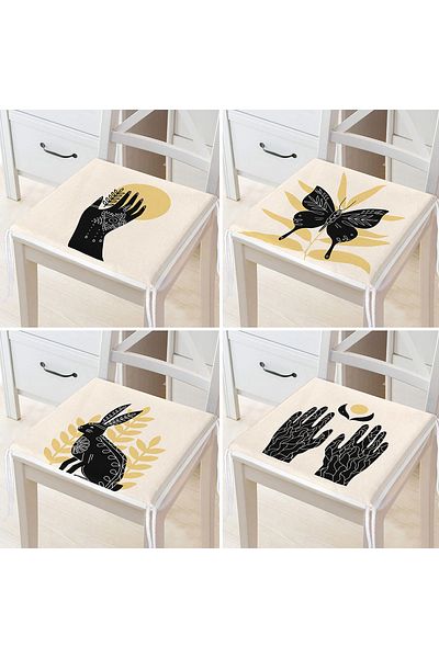 Realhomes 4-Piece Butterfly & Mehndi Special Designed Digital Printed Modern Zippered Chair Cushion Set
