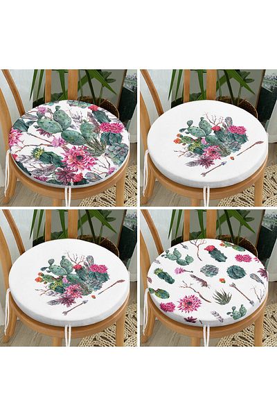 Realhomes Set of 4 Cactus Pattern Motif Round Zippered Chair Cushions