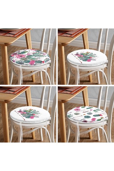 Realhomes Set of 4 Cactus Pattern Motif Round Zippered Chair Cushions