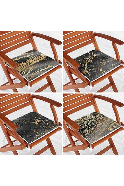 Realhomes 4-Piece Gold Detailed Marble Patterned Modern Zippered Chair Cushion Set on Colorful Floor