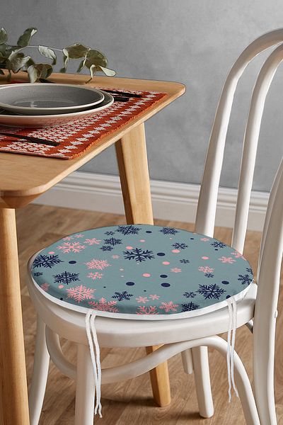 Realhomes Digital Printed Modern Round Zippered Chair Cushion with Snowflake Pattern on Colorful Floor