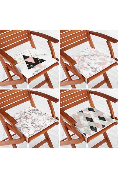 Realhomes Set of 4 Zippered Chair Cushions with Marble Floor and Geometric Pattern Motif