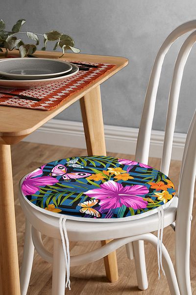 Realhomes Geometric Flowers with Blue Background Modern Design Round Zippered Chair Cushion