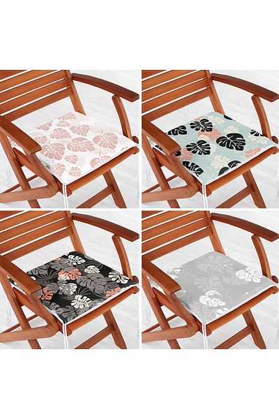 Realhomes 4-Piece Colorful Modern Zippered Chair Cushion Set with Leaf Pattern on the Floor