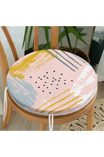 Realhomes Round Zippered Chair Cushion with Abstract Water Paint Drawing on Pink Background
