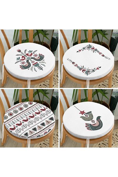 Realhomes 4-Piece Ethnic Bird Design Digital Printed Modern Round Zippered Chair Cushion Set