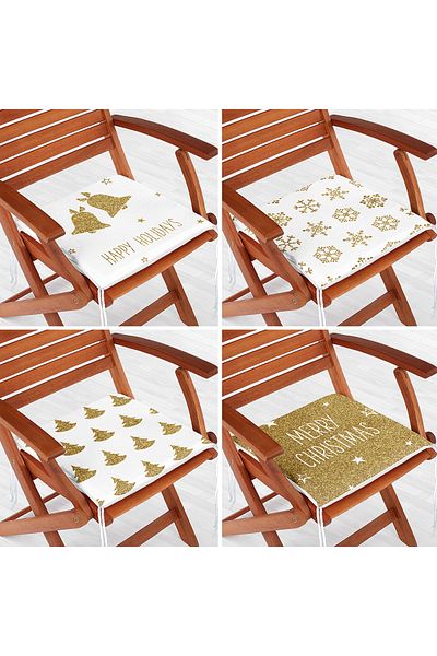 Realhomes 4-Piece Modern Zippered Chair Cushion Set with Gold Detail on Colorful Floor