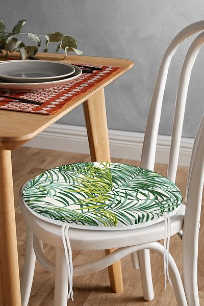 Realhomes Green Palm Leaves Special Designed Round Zippered Chair Cushion
