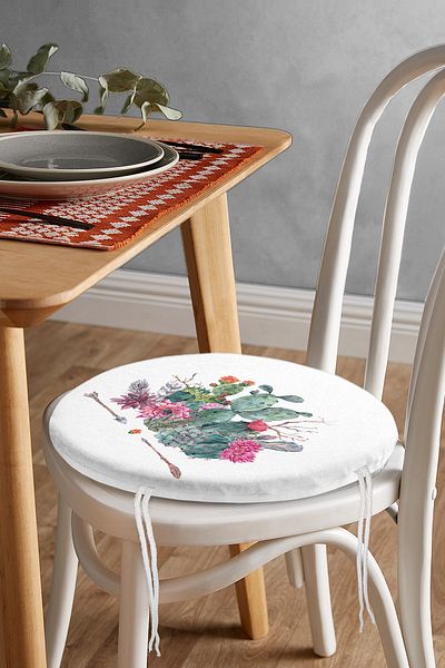 Realhomes Arrow Motif Desert Plant Patterned Round Zippered Chair Cushion
