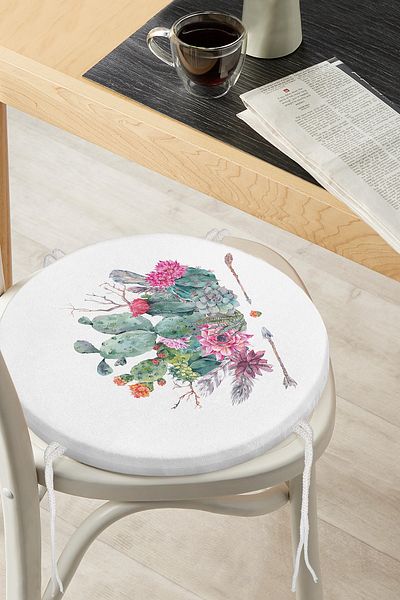 Realhomes Arrow Motif Desert Plant Patterned Round Zippered Chair Cushion
