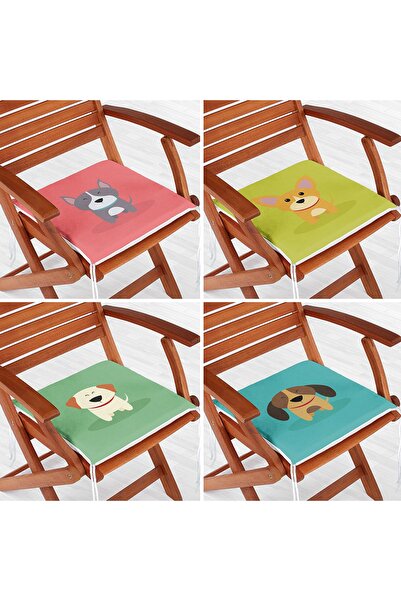 Realhomes Σετ 4 χαριτωμένα κουτάβια μαξιλάρι καρέκλας με φερμουάρ