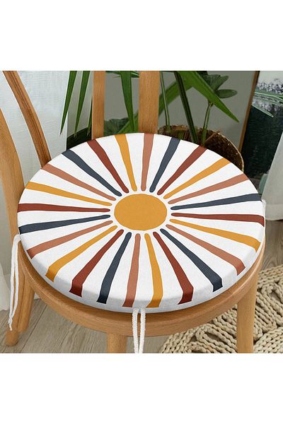 Realhomes Sun And Colorful Rays Special Design Digital Printed Modern Round Zippered Chair Cushion