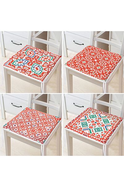 Realhomes 4-Piece Modern Zippered Chair Cushion Set with Tile Pattern on White Background