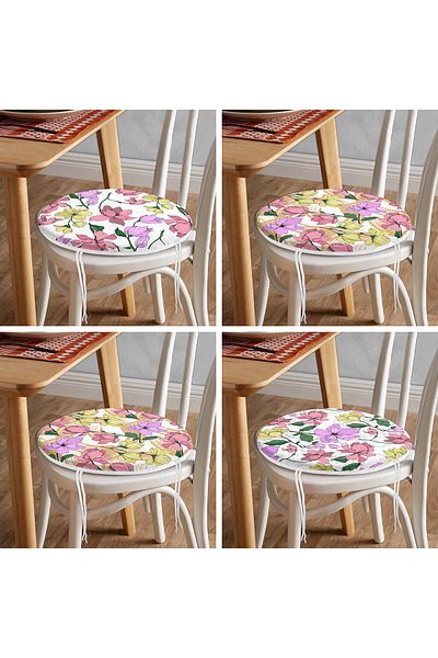 Realhomes Set of 4 Colorful Floral Patterned Modern Round Zippered Chair Cushions on White Background